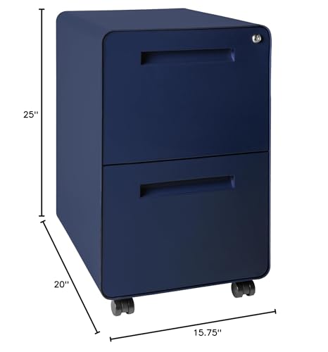Laura Davidson Furniture Stockpile 2 Drawer Mobile File Cabinet with Lock - Under Desk Metal Filing Cabinet, Legal/Letter File Folders, Wheels and Stationary Feet, Pre-Assembled, Navy Blue - color: Navy Blue