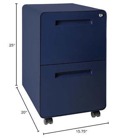 Laura Davidson Furniture Stockpile 2 Drawer Mobile File Cabinet with Lock - Under Desk Metal Filing Cabinet, Legal/Letter File Folders, Wheels and Stationary Feet, Pre-Assembled, Navy Blue - color: Navy Blue