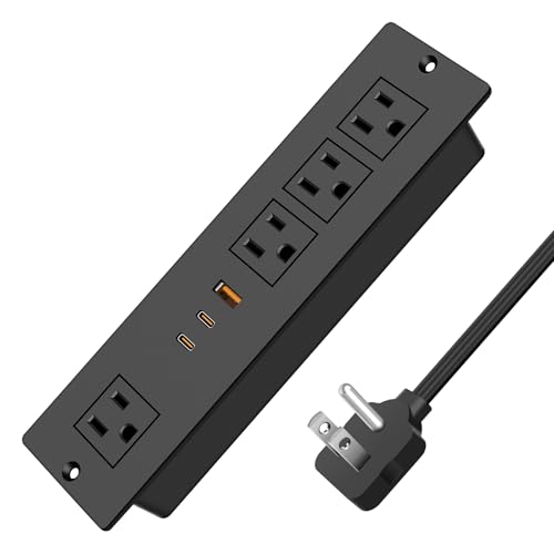 45W USB C Recessed Power Strip, Ultra Thin Flat Plug Recessed Outlet, 4 AC Outlets & 3 USB Port, Flush Mount for Conference Rooms, Office Tables, Furniture-6FT Cord - size: 6FT, style: 45W-2C1A-Black