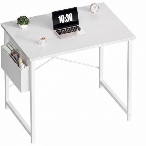 OLIXIS Small Computer Desk, 31 Inch Gaming Desks for Home Office | Writing Study Craft Work Table, Computer Workstation for Bedroom Small Spaces with Storage Bag, All White - color: White Table Top &White Legs, size: 31 Inch