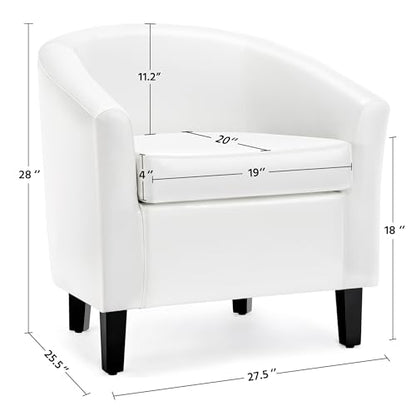 Topeakmart Faux Leather Accent Chair, 300 lb Cap, White | PU Leather Barrel Chairs, U-shaped Backrest, Foam Seat, 18" Seat Height, Solid Wood Legs - color: White, size: Set of 1