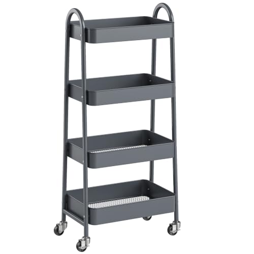 NEWBULIG 4-Tier Metal Rolling Storage Utility Cart with Lockable Wheels - color: Gray, size: 4 Tier