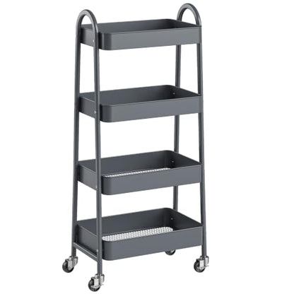 NEWBULIG 4-Tier Metal Rolling Storage Utility Cart with Lockable Wheels - color: Gray, size: 4 Tier