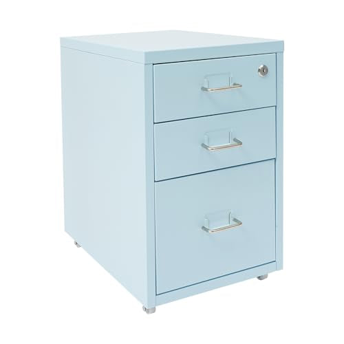 2 Drawer Vertical File Cabinet Mobile With Lock Vertical File Cabinet | Blue Sturdy Steel Storage Unit Equipped With Smooth Glide Drawers Lockable Rolling Wheels Space Saving Under Desk Design - color: Blue