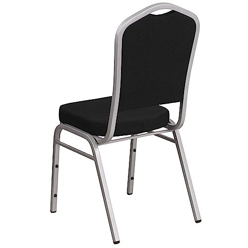 Flash Furniture Hercules Crown Back Stackable Banquet Chair, Silver, 4-Pack | Silver Frame, Fabric Upholstery - color: Black Fabric/Silver Frame, size: Set of 4
