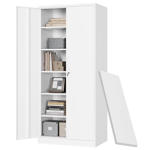 Letaya Metal Storage Cabinet with Lock Door Adjustable Shelf,72" Steel Lockers for Office, Home,School,Kitchen,Garage Tool Utility Cabinet (2 Door-White) - color: White, size: 72 X 36 X 18 In(H X W X D)