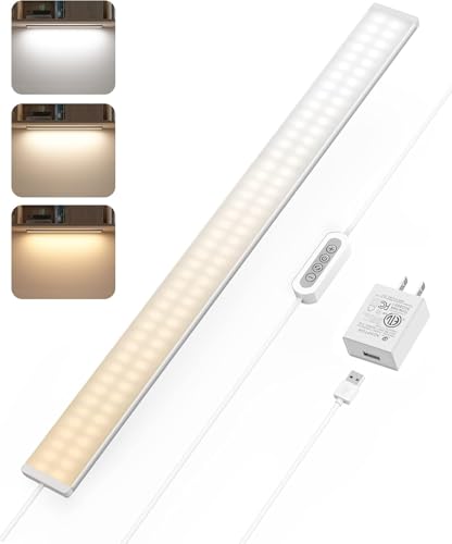 ASOKO 24 Inch Under Counter Light 3 Colors Dimmable Desk Lamp | ASOKO 24" Under Cabinet LED Light Strip, 3 Colors Dimmable Plug in Desk Counter Light with Memory, Kitchen - size: 24 Inch
