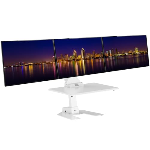 Mount-It! Triple Monitor Electric Standing Desk Converter - 3 Monitor Standing Desk is Height Adjustable, Sit-Stand Converting Desk for Home, Office Monitor Mounts Fits Screens up to 32" White - color: White, size: Triple Monitor