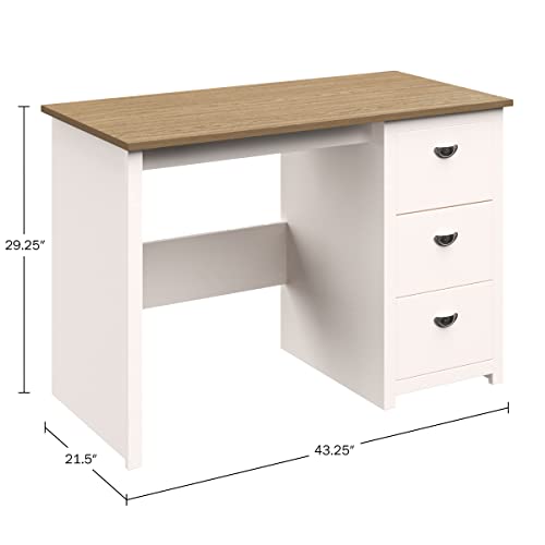 Lavish Home Computer Desk with 3-Drawer File Cabinet, White and Wood