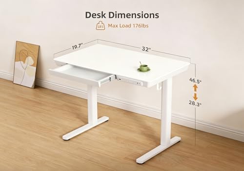 Claiks Small Glass Standing Desk with Drawers & USB Ports 32x19 White - color: Super White Glass, size: 32 inch