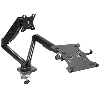 Mount-It! Monitor and Laptop Desk Mount, Height Adjustable Dual Arm Stand with Vented Laptop Tray, Fits Laptops up to 17 Inch and 13–27 Inch Monitors, VESA 75x75 & 100x100, Clamp or Grommet Mount - style: Laptop + Monitor Arm