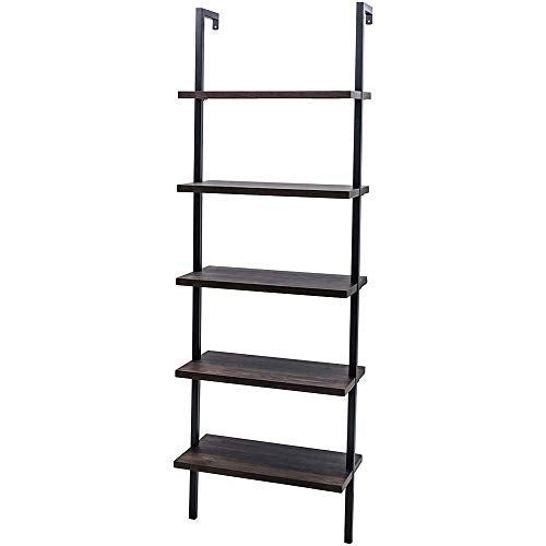 Ladder Bookshelf, 5-TierWood Ladder Bookcase with Metal Frame Open Bookcase Freestanding Bathroom Storage Rack Plant Stand for Living Room, Bedroom, Office, Easy Assembl (Dark Brown) - color: Dark Brown