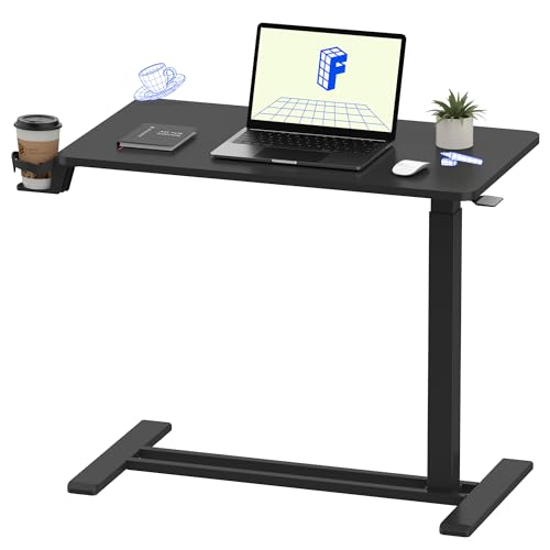 FLEXISPOT H7 28" Pneumatic Height-Adjustable Overbed Table with Wheels - color: Black, size: Small