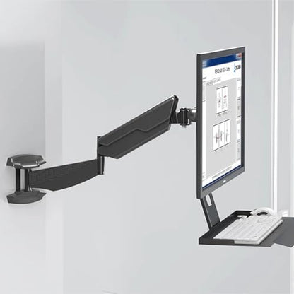 Monitor Wall Mount with Keyboard Tray, Sit-Stand Single Monitor Workstation with Gas Spring Arm, Foldable Typing Platform, Adjustable Height and Angle, Max Load 10 Kg (45cm) - size: 45cm