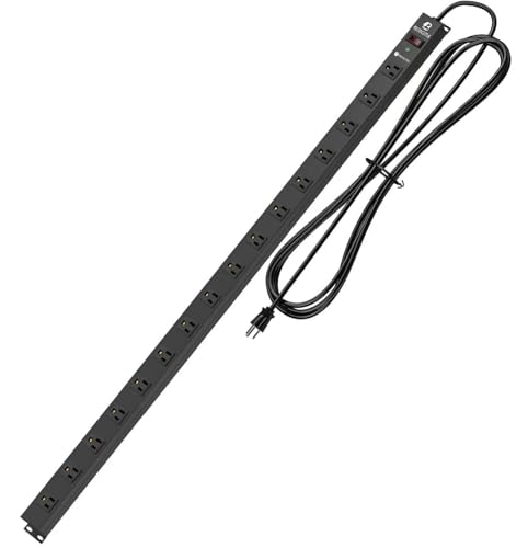 16 Outlet Surge Protector Metal Power Strip, 1800J Mountable Power Outlet, Heavy Duty Workshop Metal Power Strip for Commercial, Industrial, School and Home,15A 125V 1875W (6FT) - color: Black