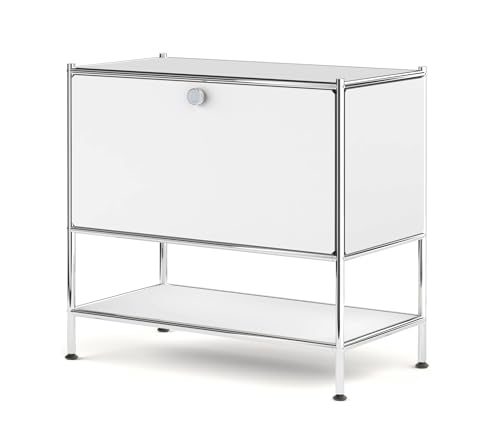 Metal Nightstand, Mid-Century Modern Bookshelf, Flap Door 27.5 | Sleek Modern Design,Space-Saving, Cube Storage Organizer, Bedside Table, Entryway Console for Home, Office, or Foyer - color: Matt White