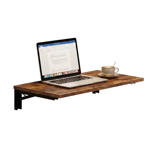 Need 30x20IN Wall Mounted Folding Table for Office Laundry Retro - color: Rustic Brown Desktop & Black Shelf Brackets, size: L30" * W20"