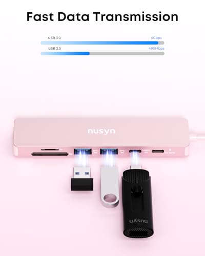 7-in-1 USB C Hub with 4K@60Hz HDMI, 2 USB-A, 1 USB-C, 100W PD Charging, SD 3.0 /TF 3.0 Card Reader, Compatible with MacBook Pro/Air/Neo, iPad Pro, iMac, iPhone 15-17 (Blush) - color: Blush