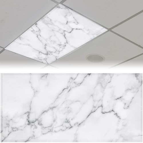 Patelai 4x2 Feet Light Covers for Classroom, Magnetic,Marble | Sky Cloud Print for Office Decor, Drop Ceiling Compatible, 10 Magnets Included, Filters Harsh Fluorescent Lighting - style: Marble
