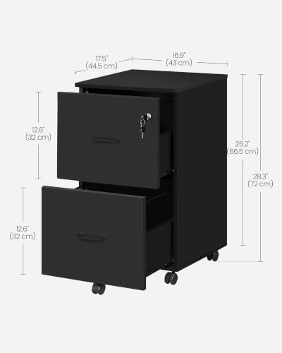 VASAGLE 2-Drawer File Cabinet, Small Rolling, Locking, Printer Stand - color: Ink Black, size: with Lock