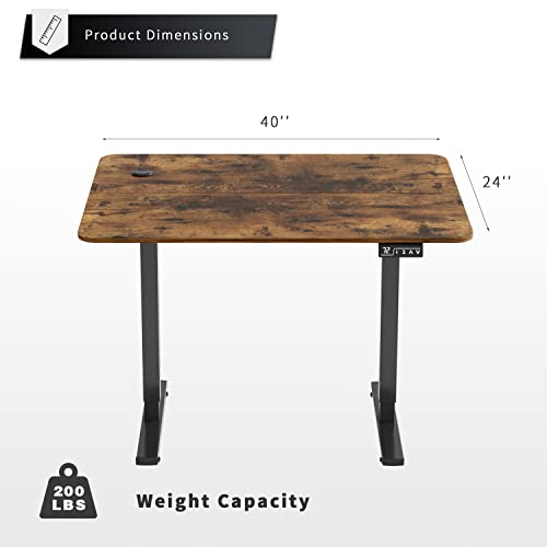 YESHOMY Height Adjustable Electric Standing Desk, 40 inch Computer Table, Home Office Workstation, Black Leg/Rustic Brown Top - color: Black Leg/Rustic Brown Top, size: 40in