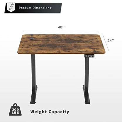 YESHOMY Height Adjustable Electric Standing Desk, 40 inch Computer Table, Home Office Workstation, Black Leg/Rustic Brown Top - color: Black Leg/Rustic Brown Top, size: 40in