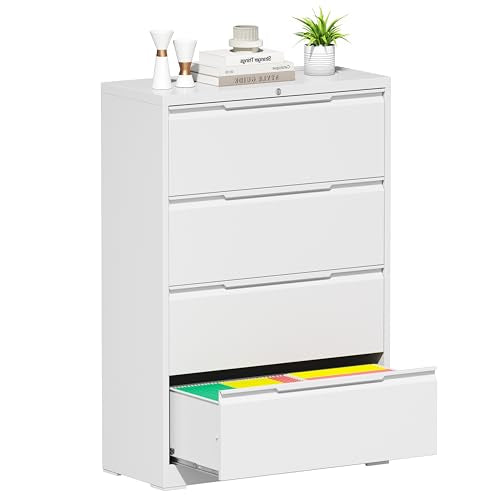 Bestoo 4 Drawer File Cabinet, Metal Lateral Filing Cabinet with Lock - color: White, size: 4 Drawer 15.7" D x 35.4" W x 51.8" H