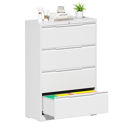 Bestoo 4 Drawer File Cabinet, Metal Lateral Filing Cabinet with Lock - color: White, size: 4 Drawer 15.7" D x 35.4" W x 51.8" H