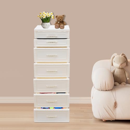 6-Drawer Narrow Storage Cabinet, Slim Rolling Cart, Mobile Plastic Cart Container with Pull Handles, Built-in Wheels, for Living Room, Kitchen, Bathroom, Office, 15 * 12.6 * 39.4in, Beige
