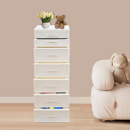 6-Drawer Narrow Storage Cabinet, Slim Rolling Cart, Mobile Plastic Cart Container with Pull Handles, Built-in Wheels, for Living Room, Kitchen, Bathroom, Office, 15 * 12.6 * 39.4in, Beige