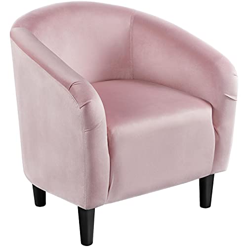 Yaheetech Velvet Accent Chairs, Compact Furry Barrel Chairs with a Curved Silhouette for Small Spaces, Living Room, Bedroom, Pink - color: Pink (Velvet), style: without Ottoman