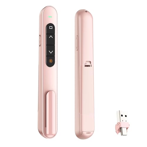 QUI Presentation Clicker with Volume Control, Wireless Presenter Remote | Plug & Play 2.4GHz USB Slide Advancer Compatible with Mac/Windows, Works with PowerPoint, Keynote, and Google Slides - color: Pink, size: L