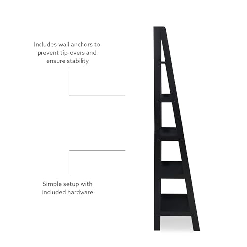 Linon Archdale Wood Open Back 72" Ladder Bookshelf with 5 Shelves in Black