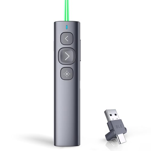 Norwii N95 Presentation Clicker with Green Laser Pointer for Presentations | PowerPoint Clicker for Presentation Remote, Long-Range Wireless Presenter Pointer, Rechargeable Slide Advancer for PC/Laptop - color: Green Light, size: USB-AC
