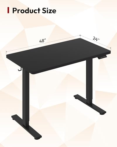 SANODESK One-Piece Electric Height Adjustable Standing Desk 48''x 24'' - color: Black Frame+black Top, size: 48x24"