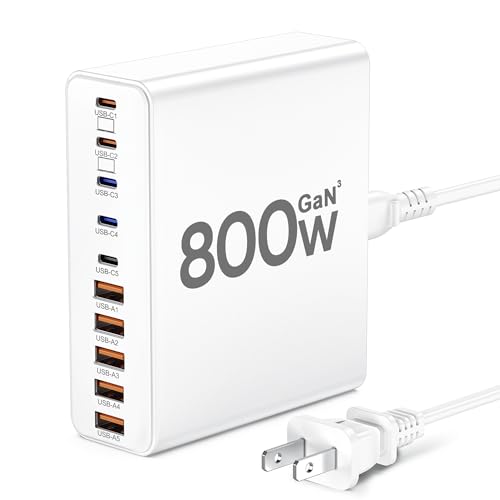 800W USB C Charger Block,10-Port GaN Charging Station | Aexhend Fast Charging Type C & USB A Wall Charger Adapter for MacBook Pro/Air,iPhone,iPad,Dell XPS,Samsung Galaxy(White) - color: White