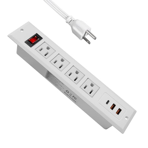 Recessed Power Strip Type C 20W PD Fast Charge Desk Power Outlet 4 Outlets 2 USB and 1 USB C Built in Furniture Extension Power Plug for Dorm Office (White) - color: White, size: USB-C