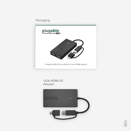 Plugable USB-C, USB 3.0 to Dual HDMI Adapter for Dual Monitors