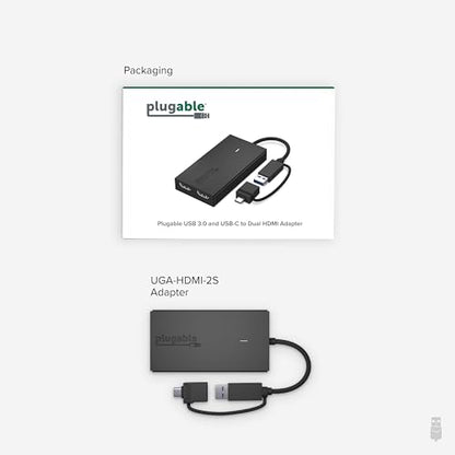 Plugable USB-C, USB 3.0 to Dual HDMI Adapter for Dual Monitors