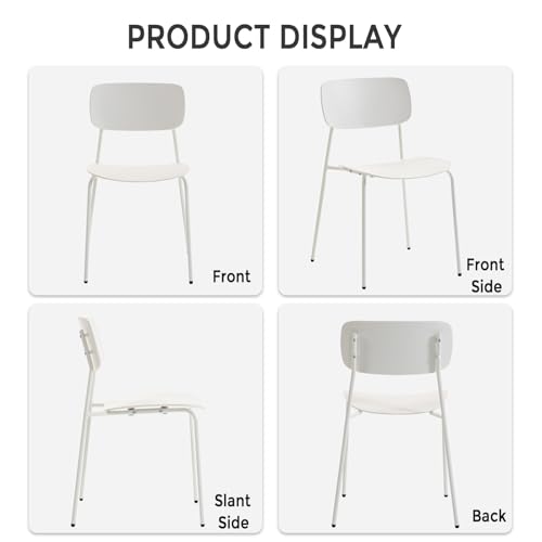 Sidanli Modern Stacking Chairs, White, Set of 4 | Plastic Seat with Sturdy Metal Frame, Capacity 300lbs, Compact Design, Chairs for Waiting Break Room Classroom, Easy to Clean - color: White