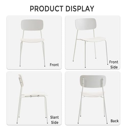 Sidanli Modern Stacking Chairs, White, Set of 4 | Plastic Seat with Sturdy Metal Frame, Capacity 300lbs, Compact Design, Chairs for Waiting Break Room Classroom, Easy to Clean - color: White