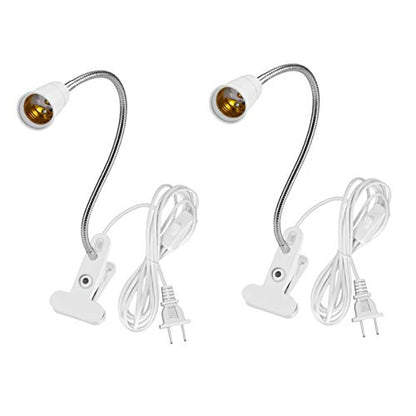 Aluminum Wire Neck Clip Light Socket, 2-Pack Desk Clip Clamp Lamp Holder Adjustable Light Stand With Switch 6.8ft Cable E26/E27 Clip Lamp Fixture for Aquarium Plant Grow - color: E26/E27 Clip Socket