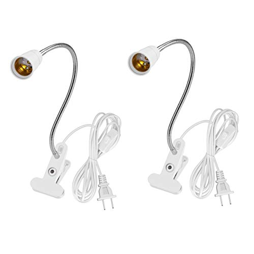 Aluminum Wire Neck Clip Light Socket, 2-Pack Desk Clip Clamp Lamp Holder Adjustable Light Stand With Switch 6.8ft Cable E26/E27 Clip Lamp Fixture for Aquarium Plant Grow - color: E26/E27 Clip Socket