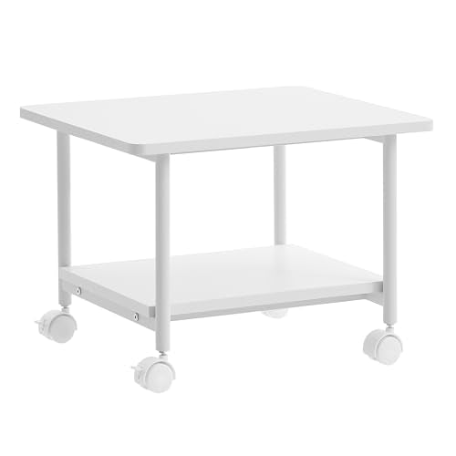 VASAGLE 2-Tier Printer Stand with Locking Wheels, Under Desk Printer Table - color: Cloud White, size: 2 Tiers/Compact