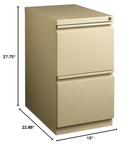 Pemberly Row Mobile Pedestal Filing Cabinet, 2-Drawer File/File, 23" D Beige Steel, Full Extension Drawers, Hidden Casters, Lockable Office Storage, ANSI/BIFMA Certified - color: Putty