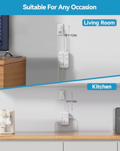1FT Flat Multi Plug Extender 12 AC Outlets with 6 USB Wall Charger(3 USB C) - size: 1 FT, style: 12AC+3U3C