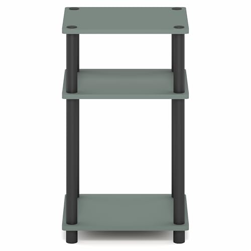 Furinno JUST Side Table, 3-Tier End Table, Open Shelves Night Stand, Bedside Table, Toolless Assembly, for Living Room, Bedroom, Bathroom, Sage Green - color: Sage Green/Black, size: 3-Tier, Round Pole, style: 1-Pack