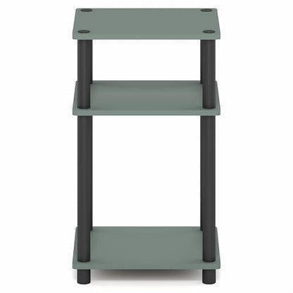 Furinno JUST Side Table, 3-Tier End Table, Open Shelves Night Stand, Bedside Table, Toolless Assembly, for Living Room, Bedroom, Bathroom, Sage Green - color: Sage Green/Black, size: 3-Tier, Round Pole, style: 1-Pack
