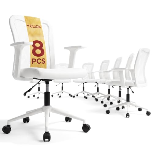 Click365 Ergonomic Office Chair Lumbar Support, Mid-Back Mesh Chair, 8 Pack - color: M110/White X 8