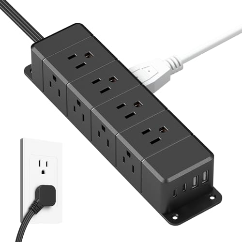 30W Under Desk Power Strip with Switch 12 Outlet 4 USB 1200J 6FT Black - color: 30W_Black, size: 6ft Cord